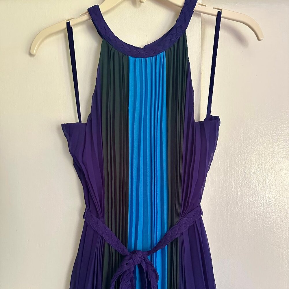 WHBM Colorblock Pleated Braided Halter Dress